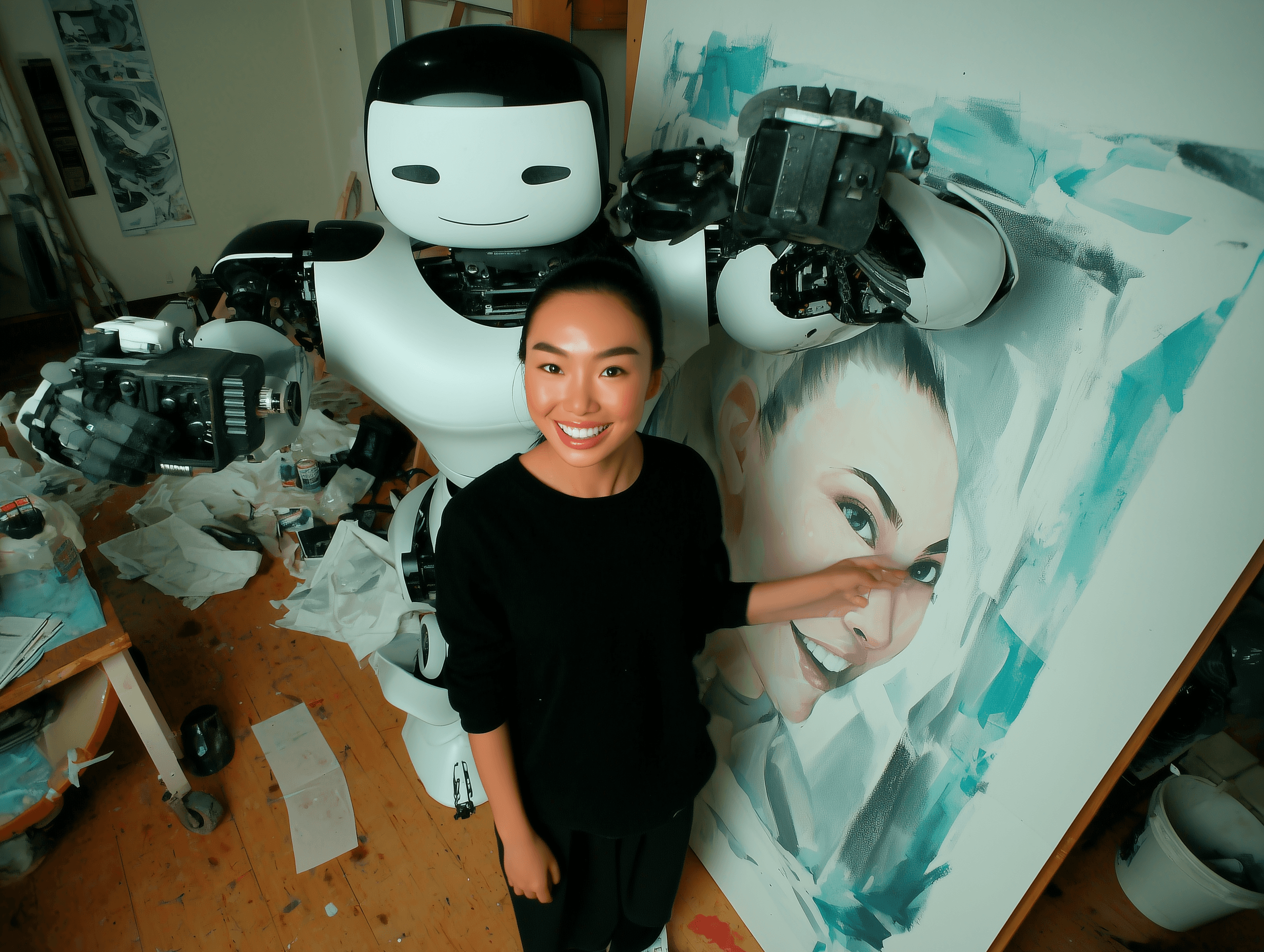 Artist and robot collaborating